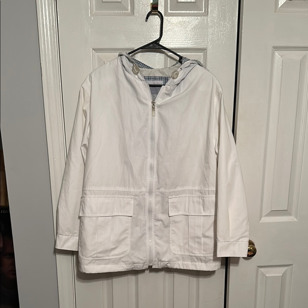 White Utility Jacket with Hood and Relaxed Fit